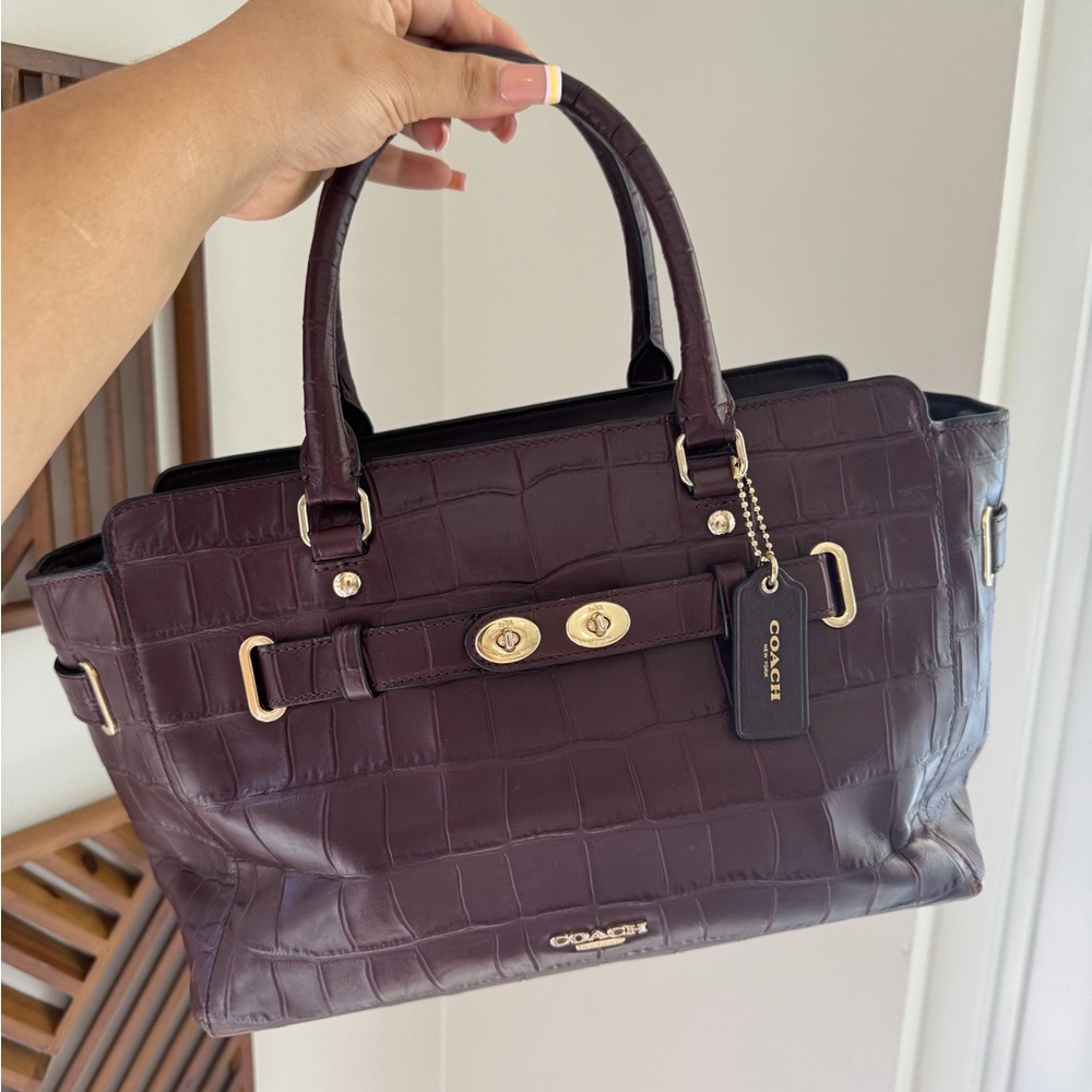Coach Croc-Embossed Satchel in Plum